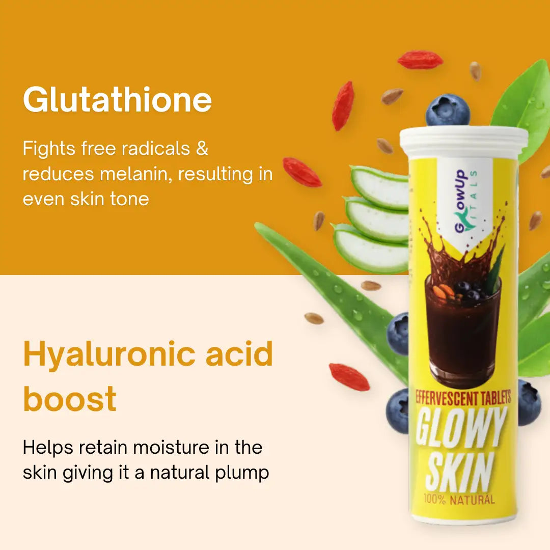 GlowUp Vitals - Glowy Skin Effervescent Tablets with 500 mg L-Glutathione