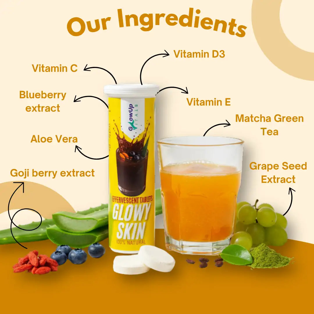 GlowUp Vitals - Glowy Skin Effervescent Tablets with 500 mg L-Glutathione